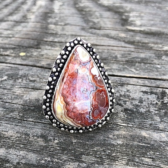 Handmade Jewelry - Mexican Laguna Agate Gemstone Sterling Silver Ring